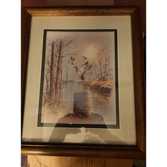 PAIR Of Andres Orpinas Woodland Flying Ducks Framed/Matted/Signed  14x11.5” EUC - Picture 3 of 4